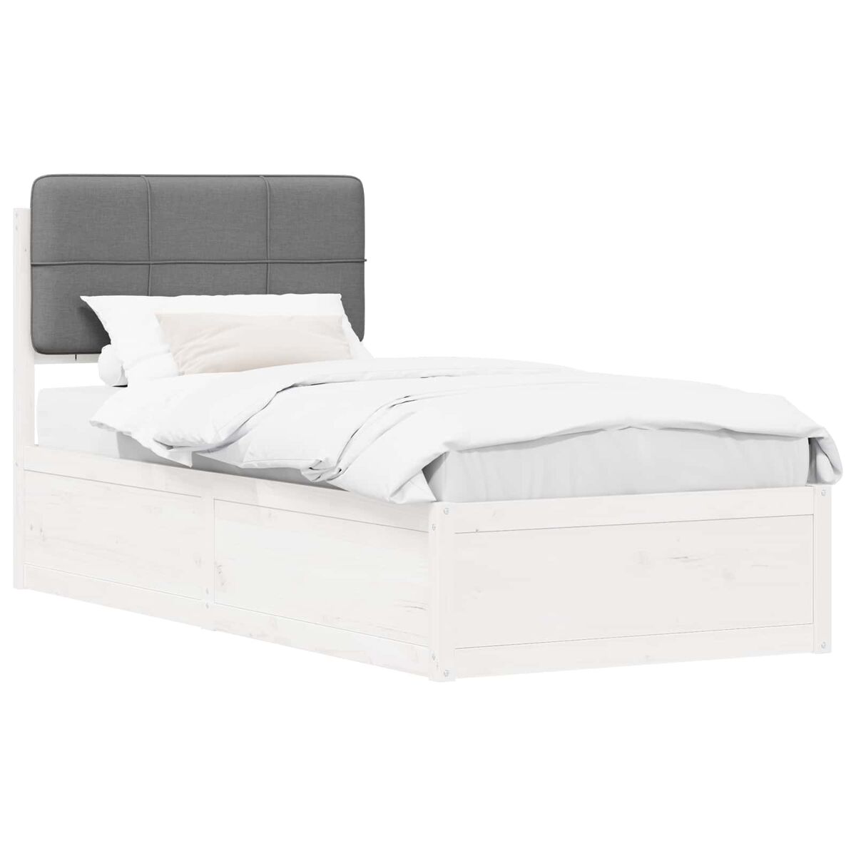 Estrutura de cama de solteiro simple com cabeceira estofada cinzento-claro