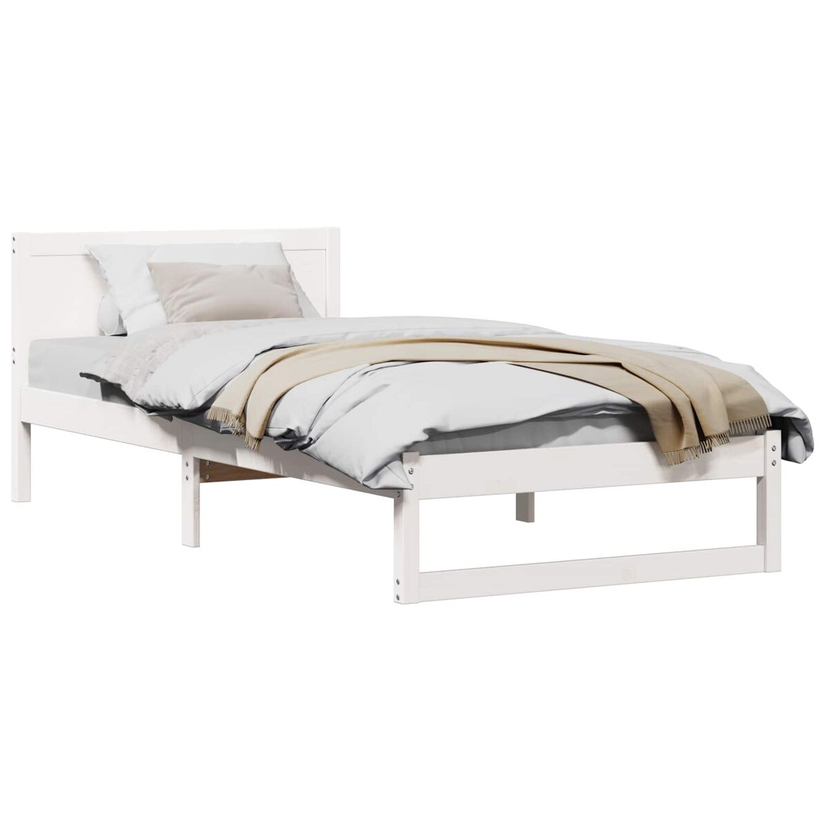 Estrutura de cama de solteiro para adultos com cabeceira - branco 100 x 200 cm