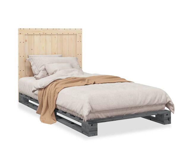 Estrutura de cama de solteiro para adultos com cabeceira 100x200cm pinho maciço cinza