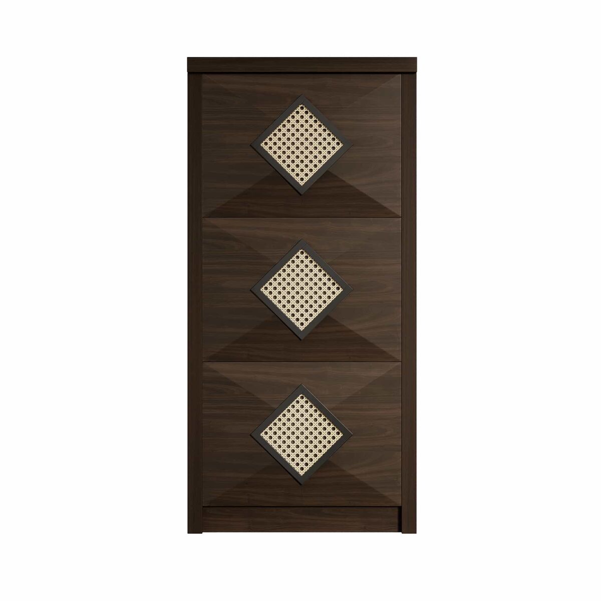 Sapateira 54x25x115 cm - 3 portas batentes, design rattan vintage - madeira