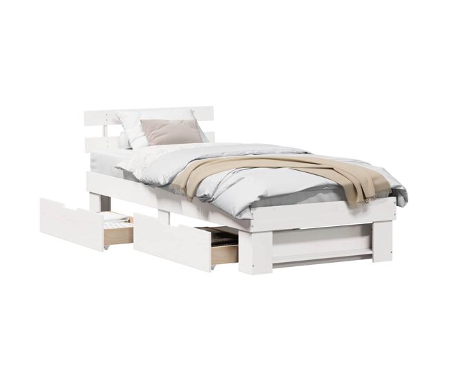 Estrutura de cama de solteiro para adultos branco 80 x 200 cm madeira de pinheiro sólida