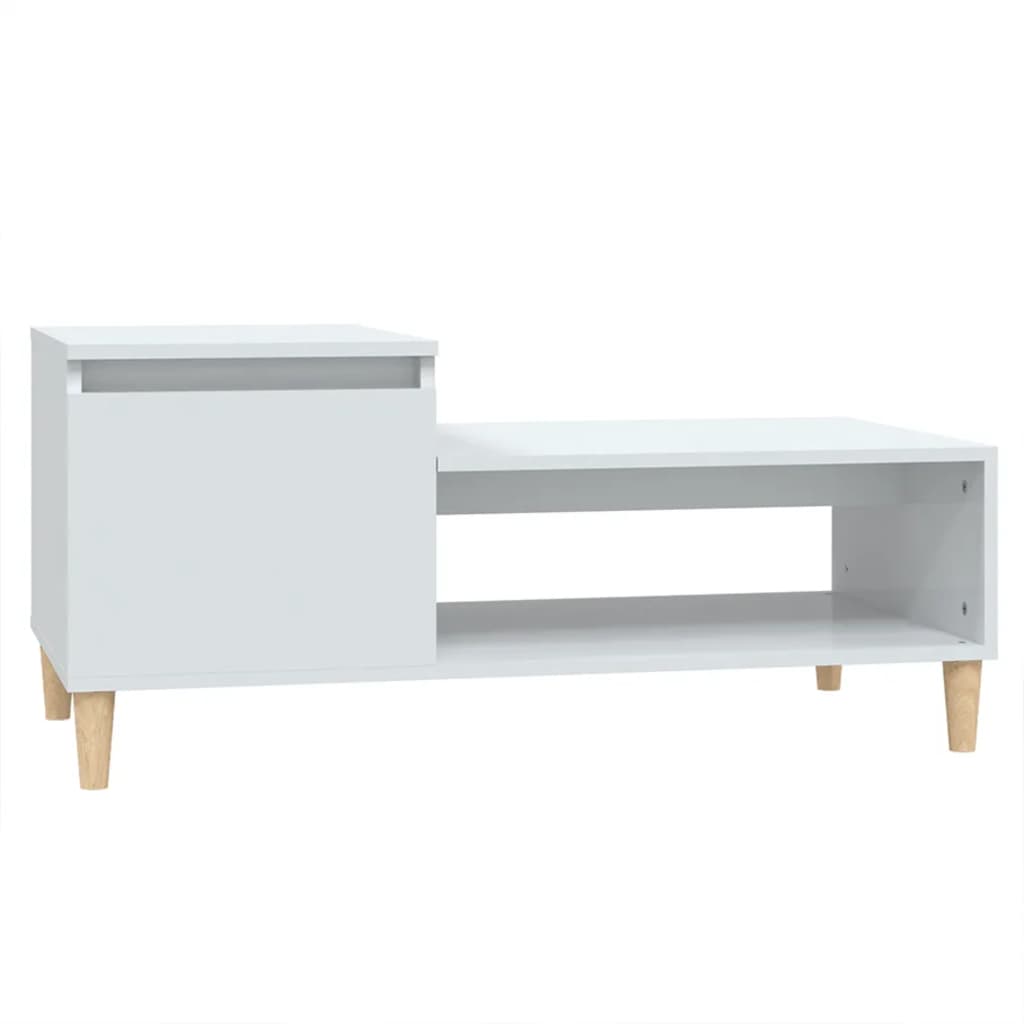 Mesa de centro, mesa baixa, 100x50x45 cm derivados madeira branco brilhante