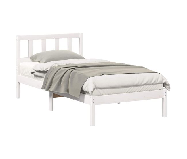 Estrutura de cama de solteiro para adultos - branco 90 x 200 cm madeira de pinheiro sólida