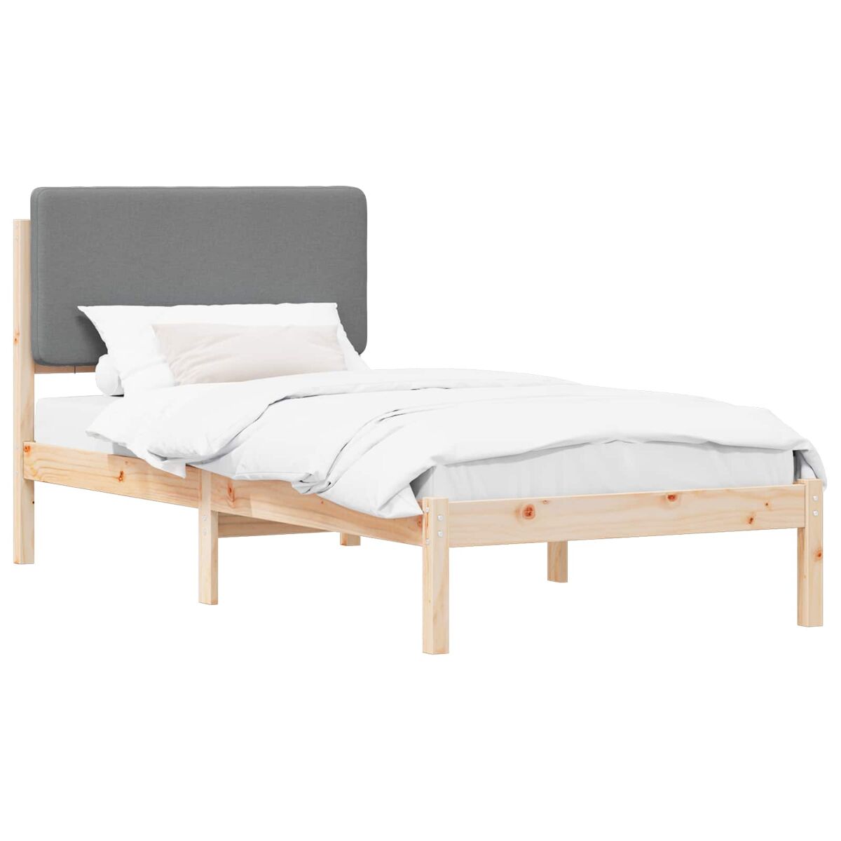 Estrutura de cama de solteiro simple com cabeceira estofada cinzento-claro