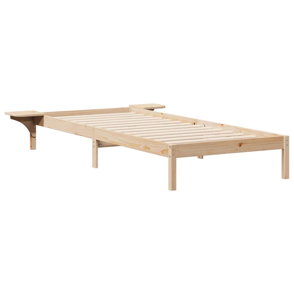 Estrutura de cama de solteiro para adultos com mesas laterais natural 90 x 220 cm