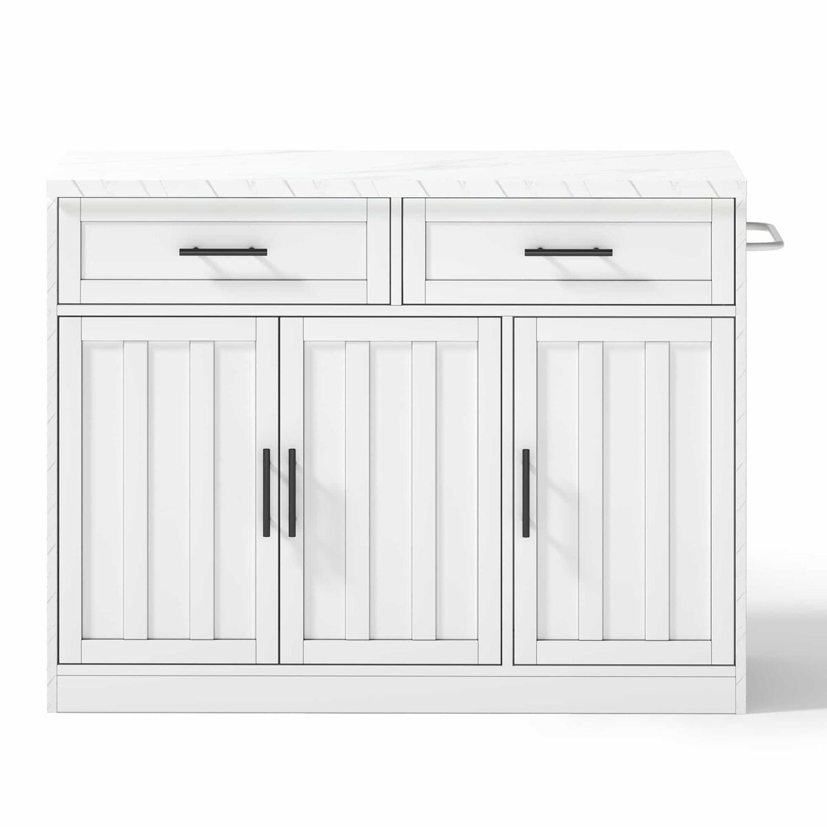 Ilha de cozinha 120x60x91 cm - tomadas, portas usb, prateleiras ajustáveis, barra e muito mais - branco