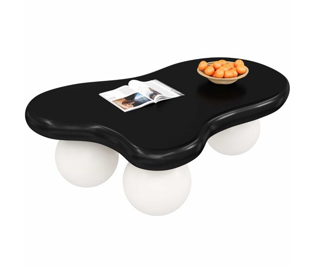 Mesa de centro estilo nuvens - design com iluminação led, formato de nuvem, pernas redondas, ideal para salas modernas e quartos infantis - noir e blanc