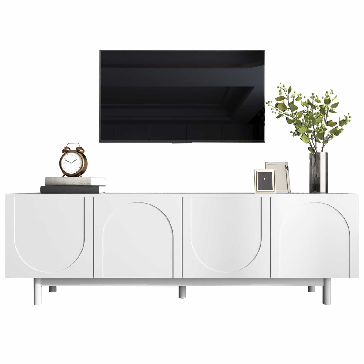 Móvel de tv moderno 175 x 38 x 56 cm - étagères ajustáveis, lowboard leve estilo luxuoso - blanc