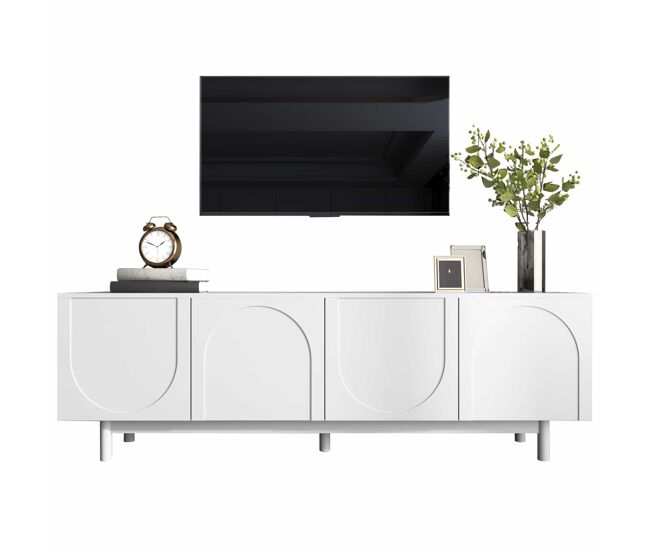 Móvel de tv moderno 175 x 38 x 56 cm - étagères ajustáveis, lowboard leve estilo luxuoso - blanc