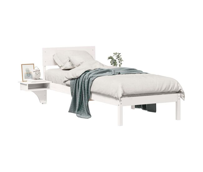 Estrutura de cama de solteiro para adultos - branco 75 x 190 cm madeira de pinheiro sólida