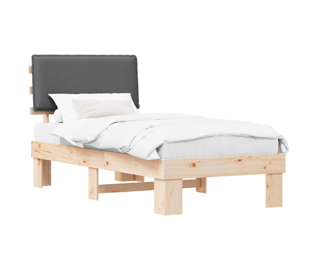 Estrutura de cama de solteiro para adultos com cabeceira estofada cinza escuro