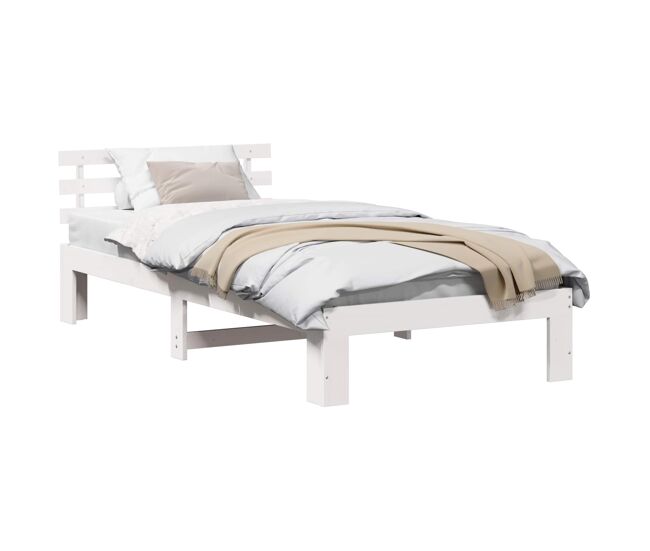 Estrutura de cama de solteiro para adultos - branco 90 x 200 cm madeira de pinheiro sólida