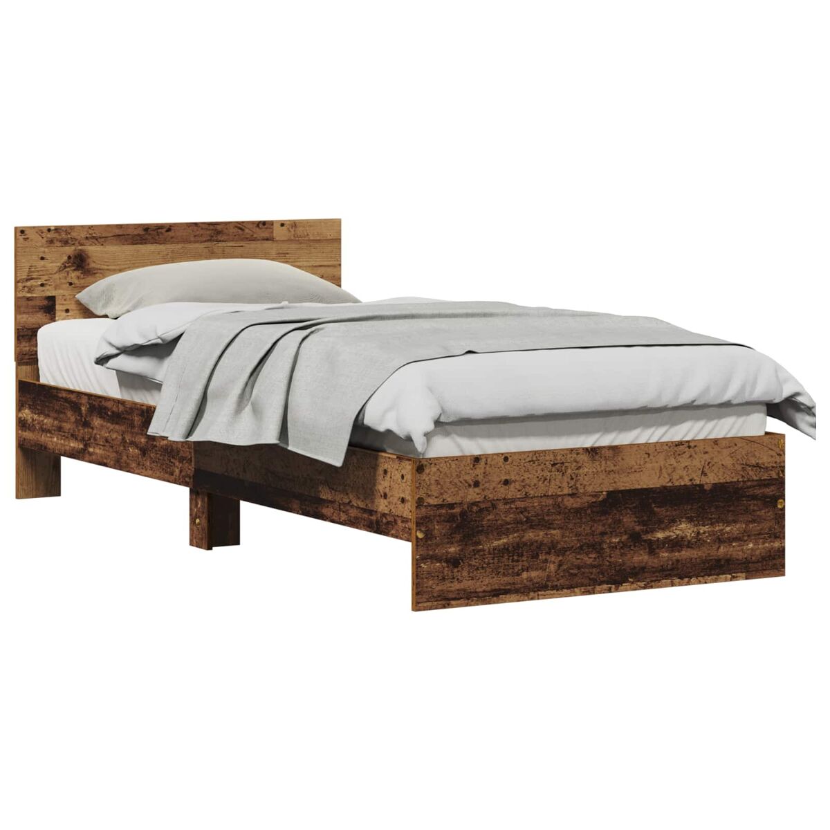 Estrutura de cama de solteiro para adultos madeira antiga 90 x 190 cm madeira processada