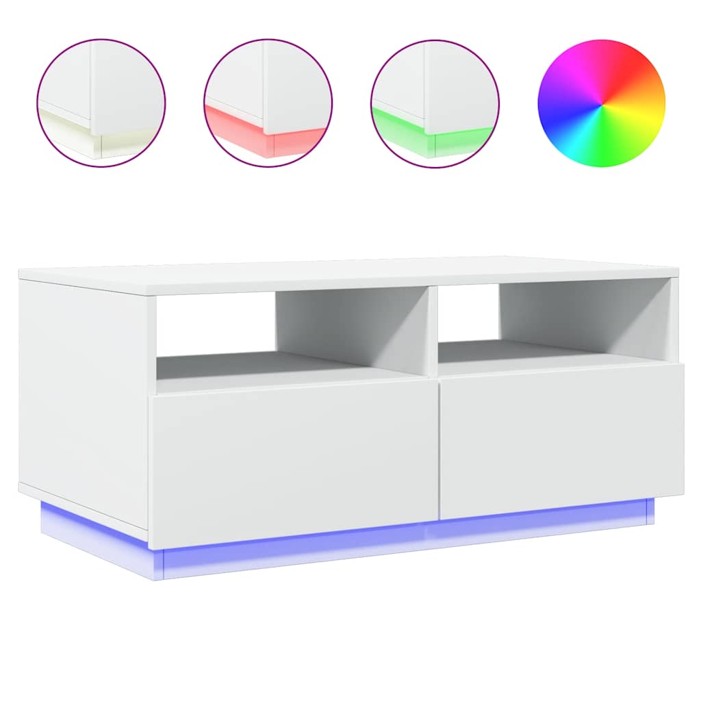 Mesa de centro, mesa baixa, com luzes led 90x49x40 cm branco