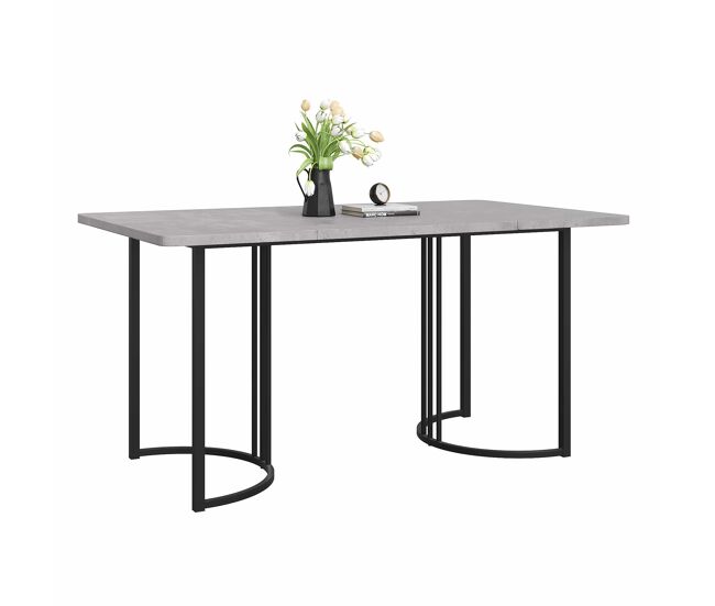 Mesa de jantar 140x80 cm com pés reguláveis - estrutura metálica - folheado de mármore - cinzento e preto