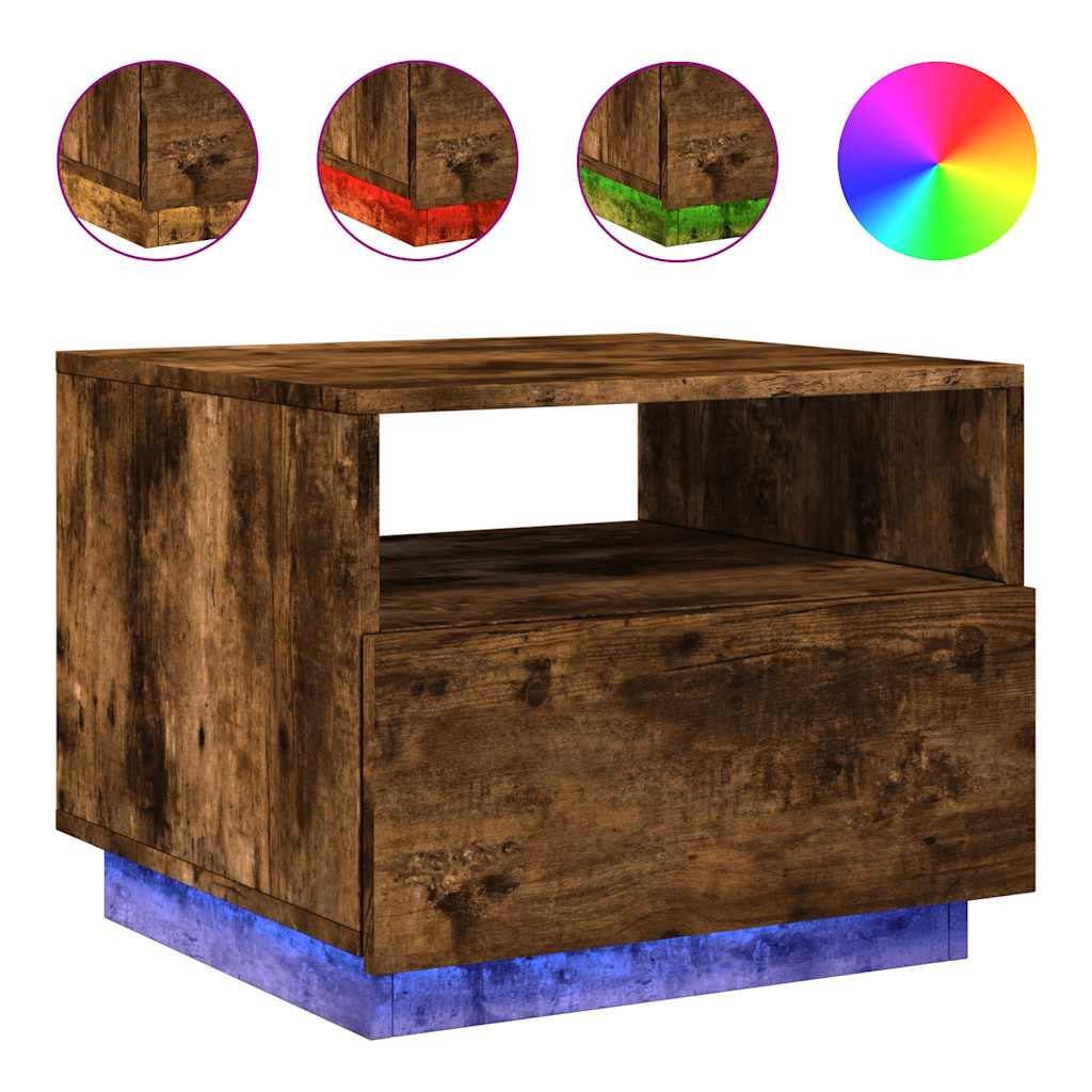 Mesa de centro, mesa baixa, com luzes led 50x49x40 cm carvalho fumado