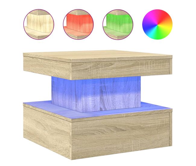 Mesa de centro, mesa baixa, com luzes led 50x50x40 cm carvalho sonoma