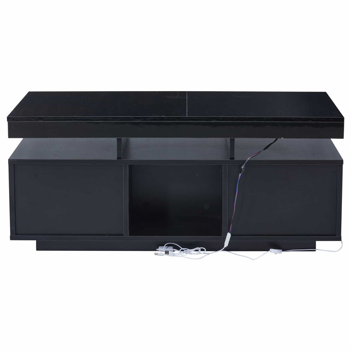 Mesa de centro 100x50x43 cm - com luzes led controláveis por aplicação, mesa com armazenamento e portas de carregamento - preto