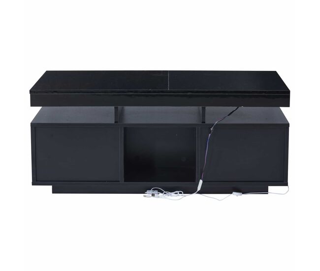 Mesa de centro 100x50x43 cm - com luzes led controláveis por aplicação, mesa com armazenamento e portas de carregamento - preto
