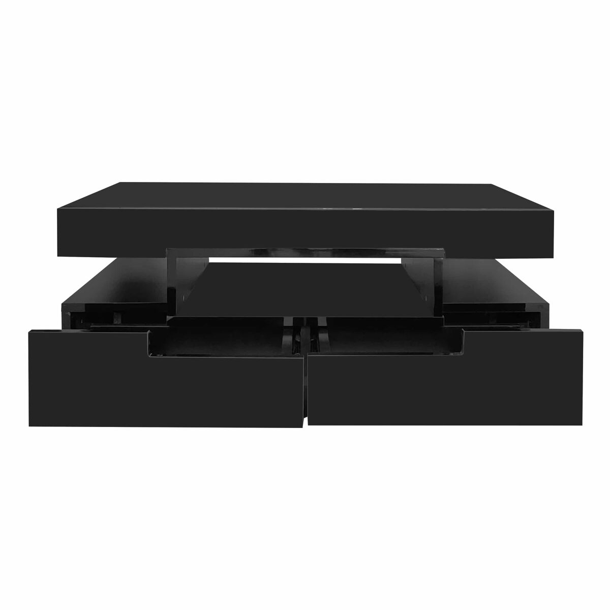 Mesa de centro com led - acabamento brilhante - 4 gavetas à frente e atrás - preto