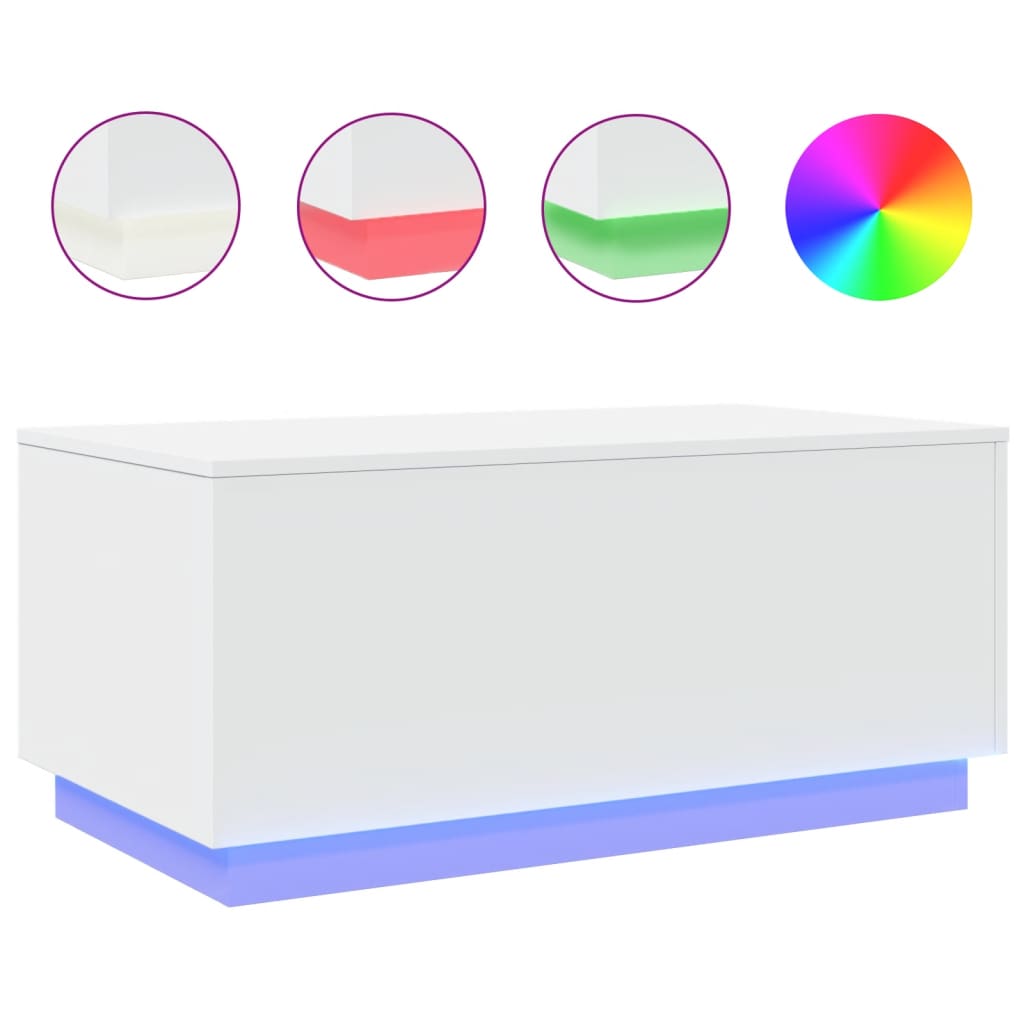 Mesa de centro, mesa baixa, com luzes led 90x50x40 cm branco