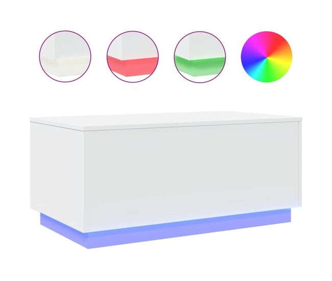 Mesa de centro, mesa baixa, com luzes led 90x50x40 cm branco