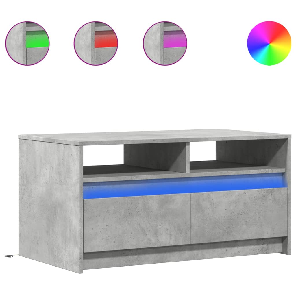 Mesa de centro, mesa baixa, c/ luzes led derivados madeira cinzento cimento