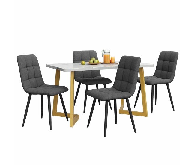 Conjunto de sala de jantar 117 cm - mesa retangular moderna com 4 cadeiras de linho gris - pernas douradas