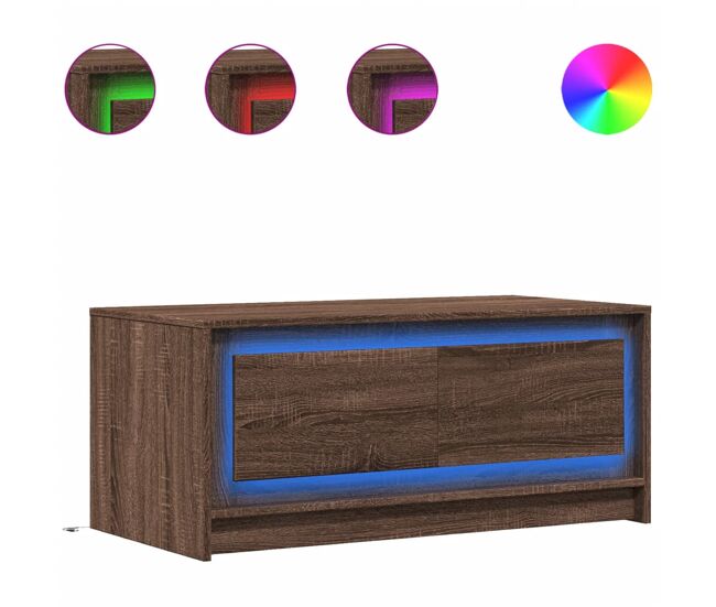Mesa de centro, mesa baixa, c/ luzes led derivados madeira carvalho castanho