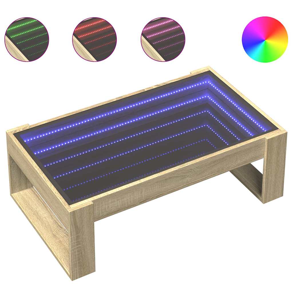 Mesa de centro, mesa baixa, luzes led infinity 90x53x30 cm carvalho sonoma