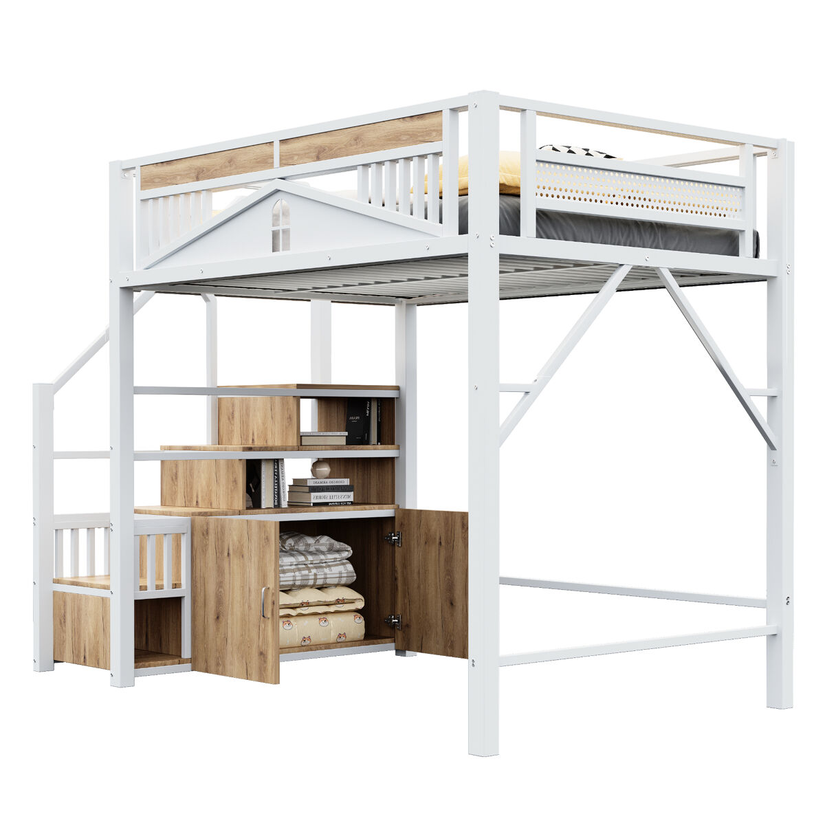 Cama de criança,cama alta de metal 140x200 cm,branco