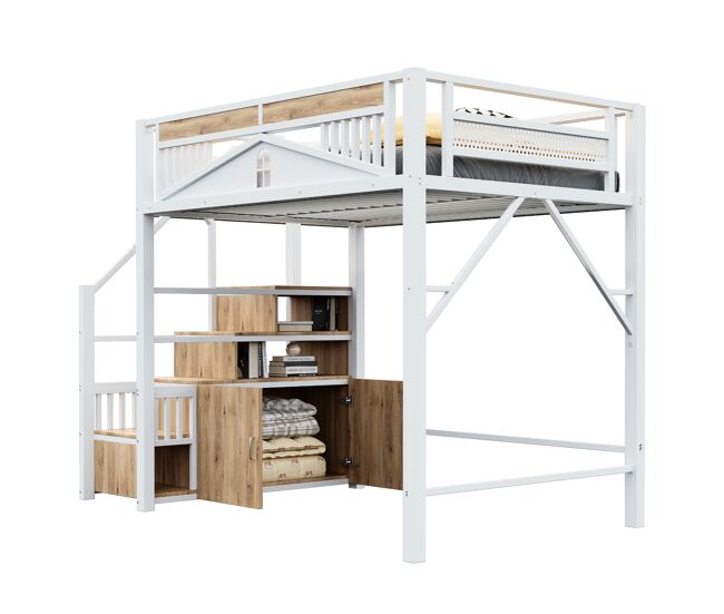 Cama de criança,cama alta de metal 140x200 cm,branco
