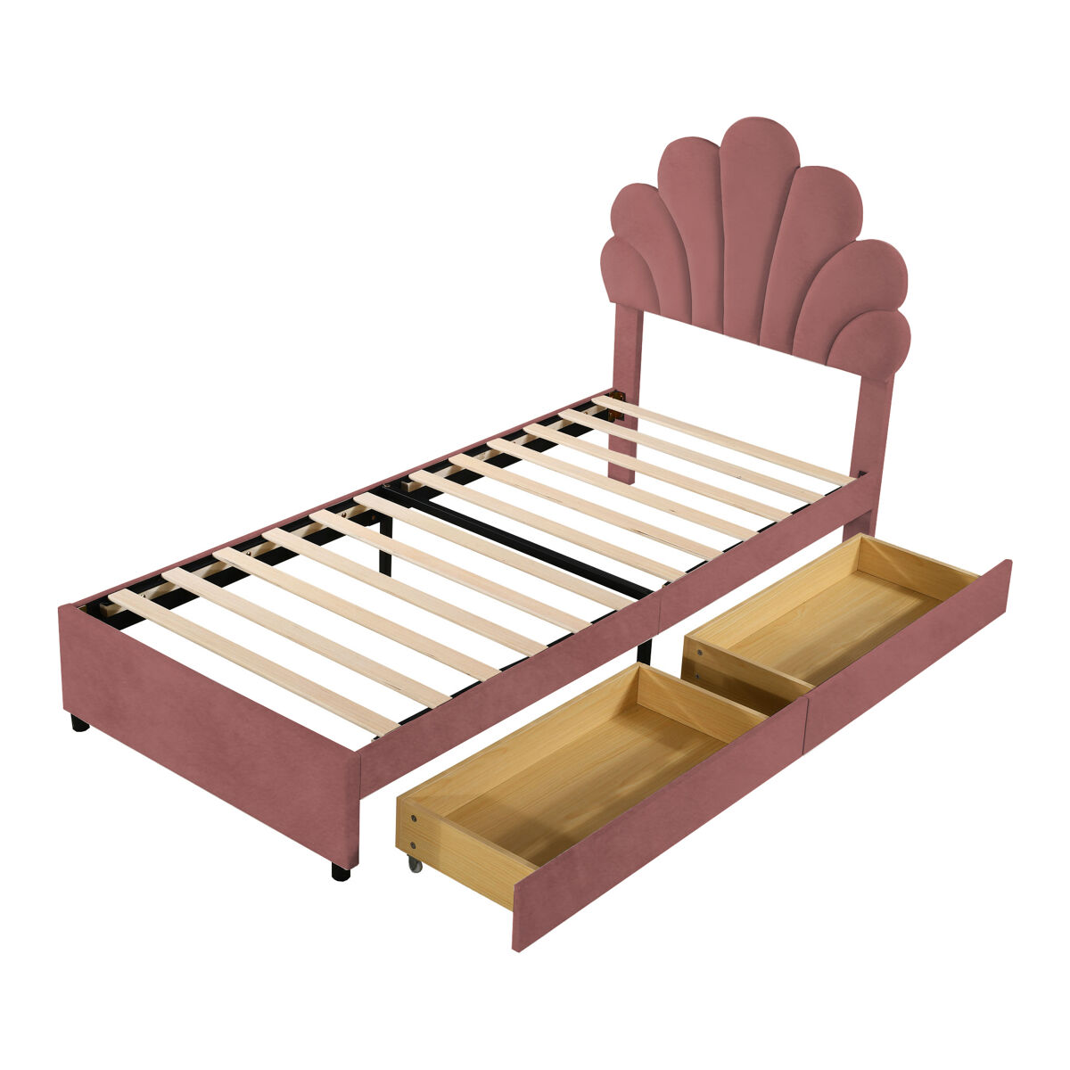 Cama de criança,cama de solteiro de veludo 90x200 cm,rosa