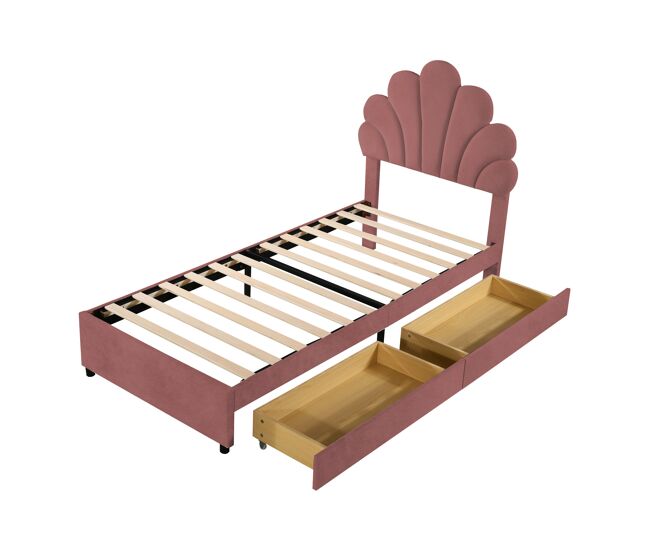 Cama de criança,cama de solteiro de veludo 90x200 cm,rosa