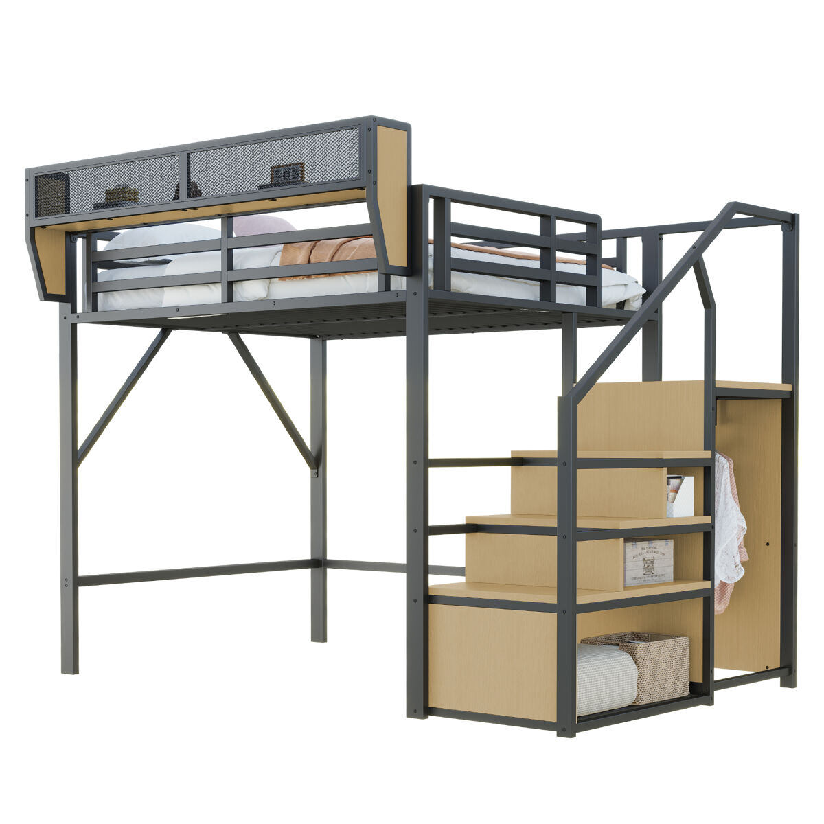 Cama de criança,cama alta de metal 140x200 cm,preto