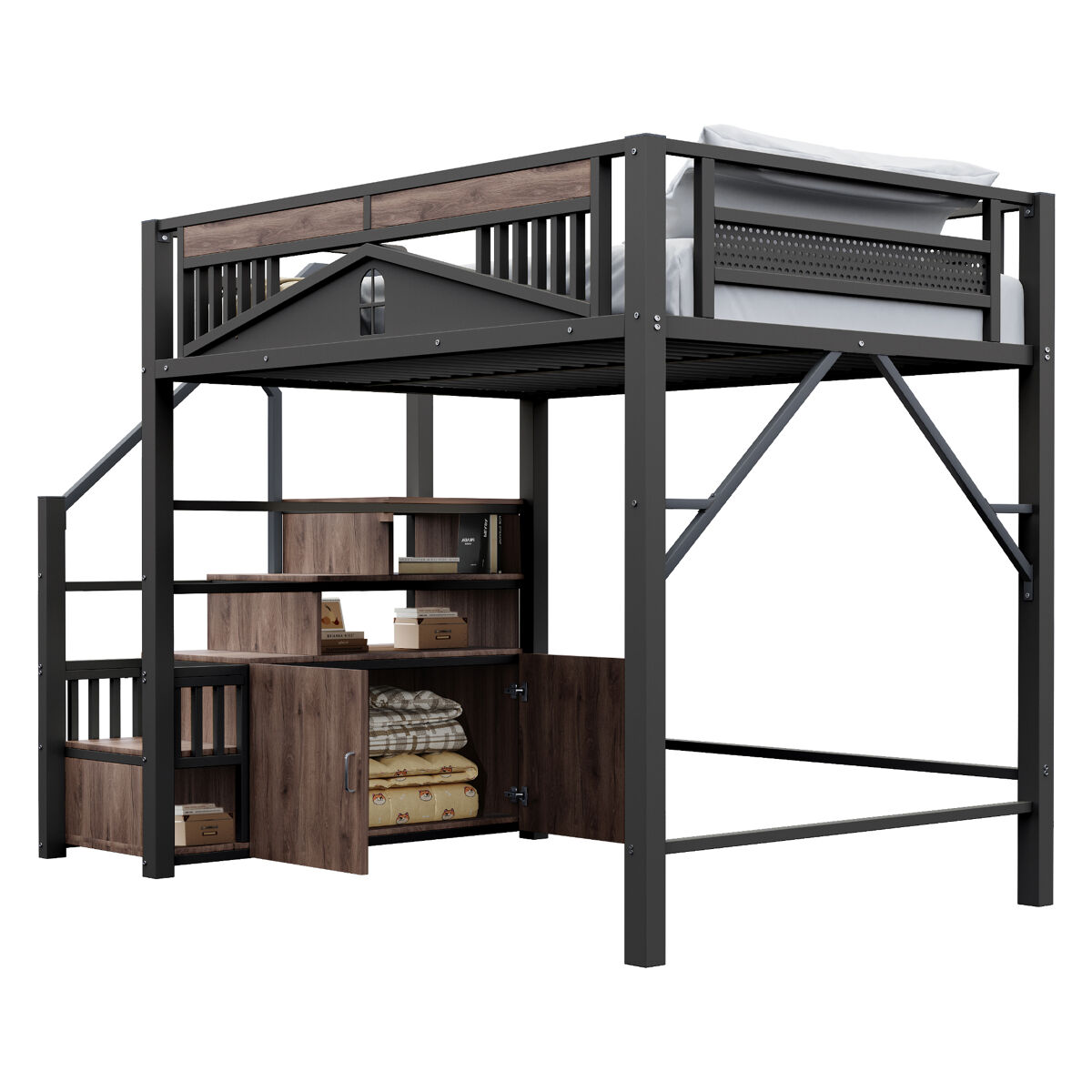 Cama de criança,cama alta de metal 140x200 cm,preto