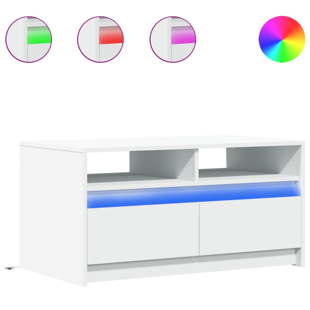 Mesa de centro, mesa baixa, com luzes led derivados de madeira branco