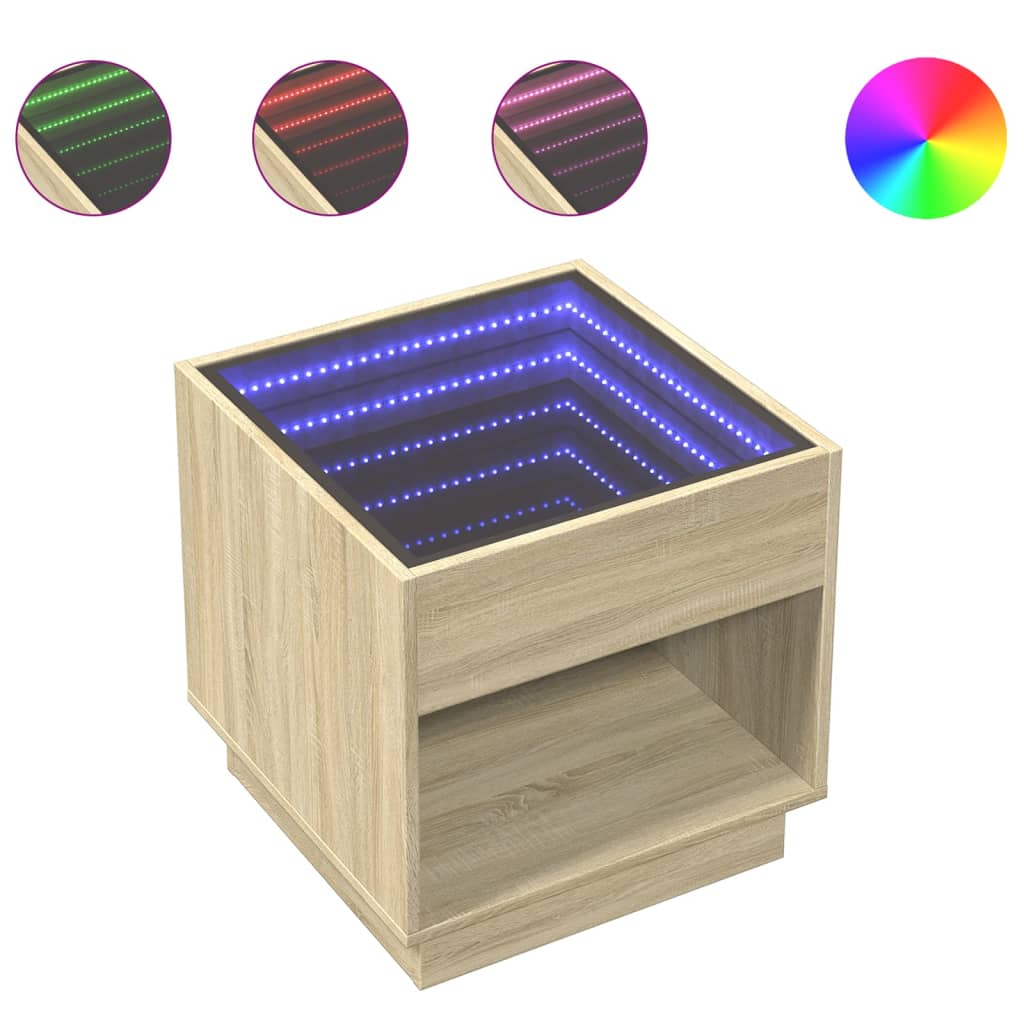 Mesa de centro, mesa baixa, luzes led infinity 50x50x50 cm carvalho sonoma