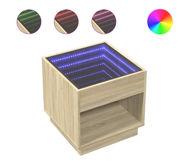 Mesa de centro, mesa baixa, luzes led infinity 50x50x50 cm carvalho sonoma