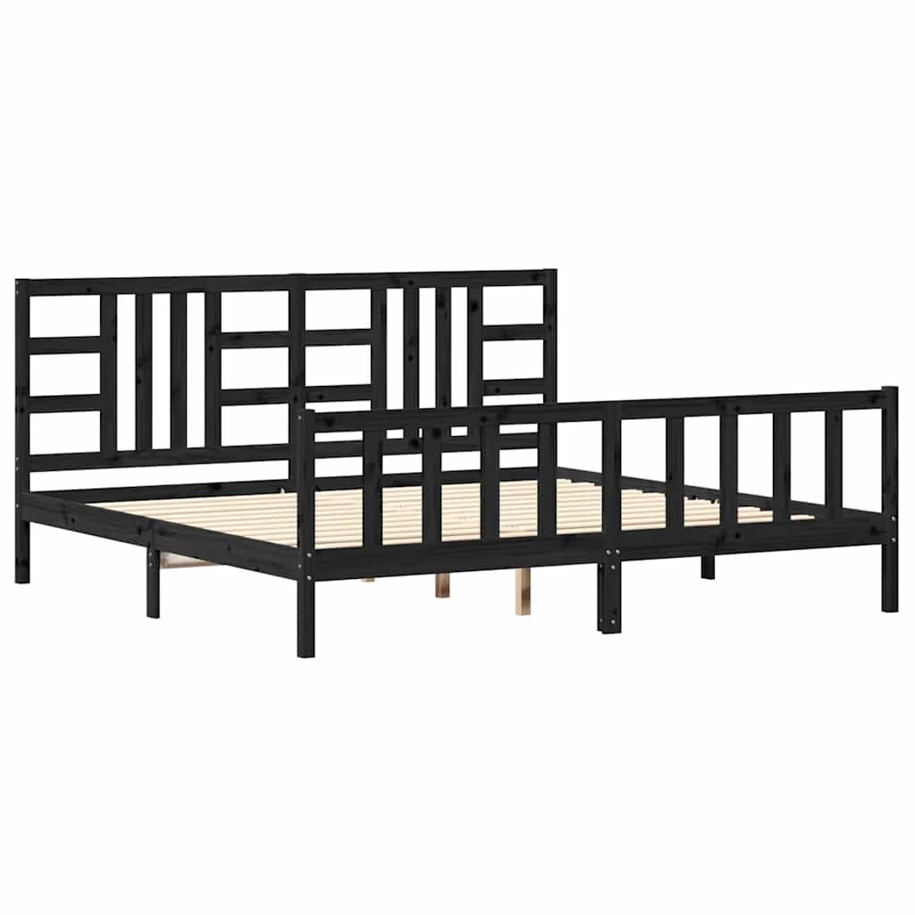 Estrutura de cama de casal moderno com cabeceira 200x200 cm madeira maciça preto