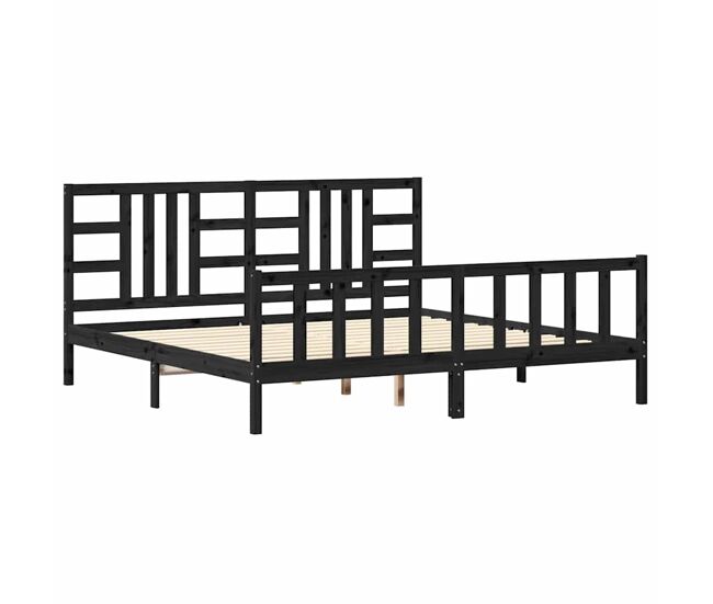 Estrutura de cama de casal moderno com cabeceira 200x200 cm madeira maciça preto