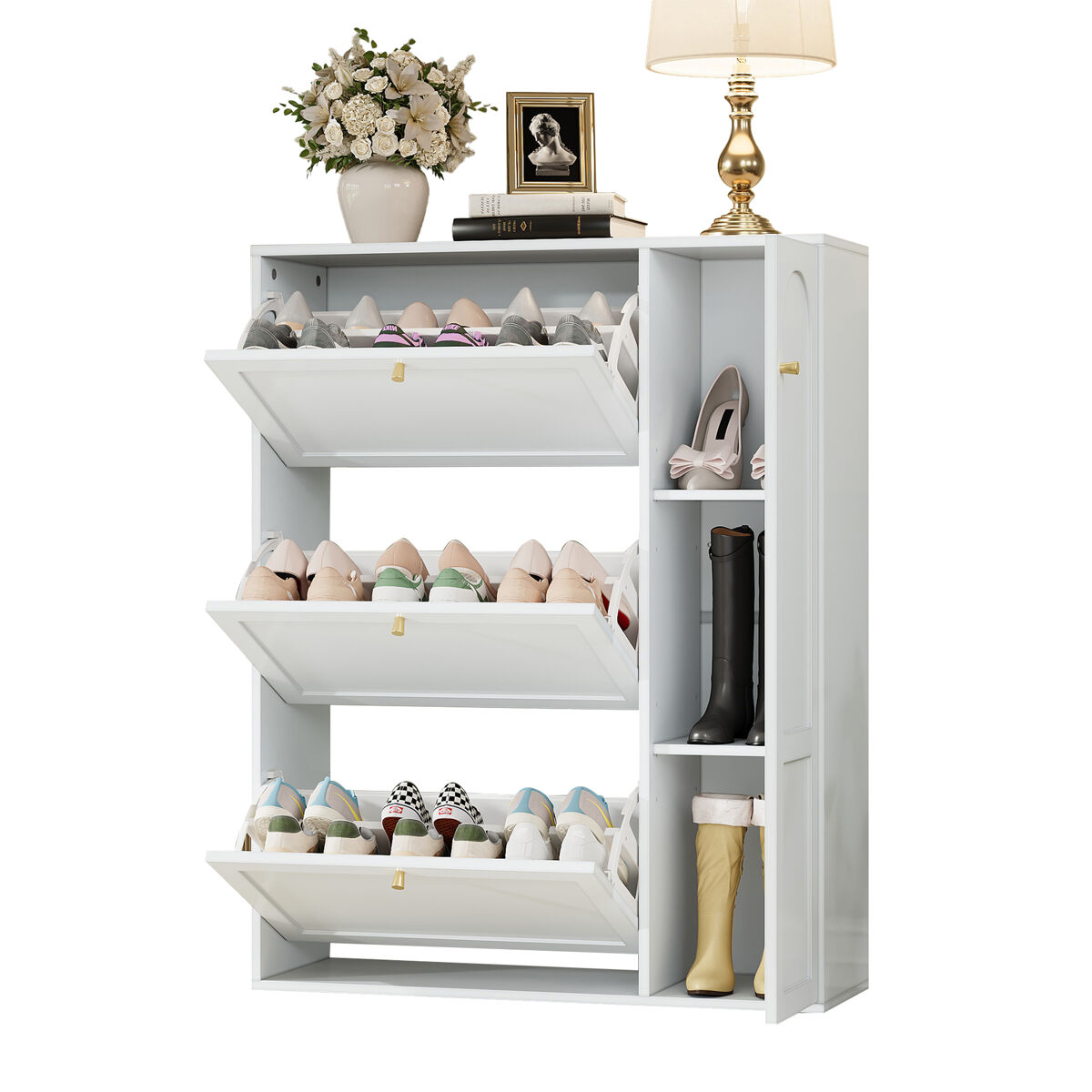 Sapateira de mdf com 1 porta e 3 tabuleiros,branco