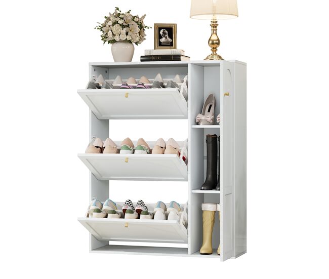 Sapateira de mdf com 1 porta e 3 tabuleiros,branco