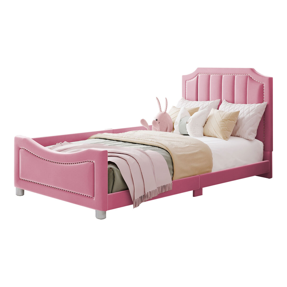 Cama de criança,cama de solteiro de tecido 90x200 cm,rosa