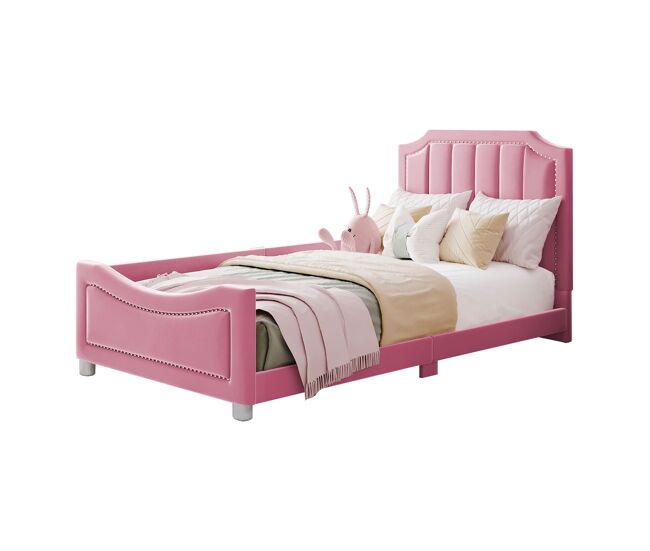Cama de criança,cama de solteiro de tecido 90x200 cm,rosa