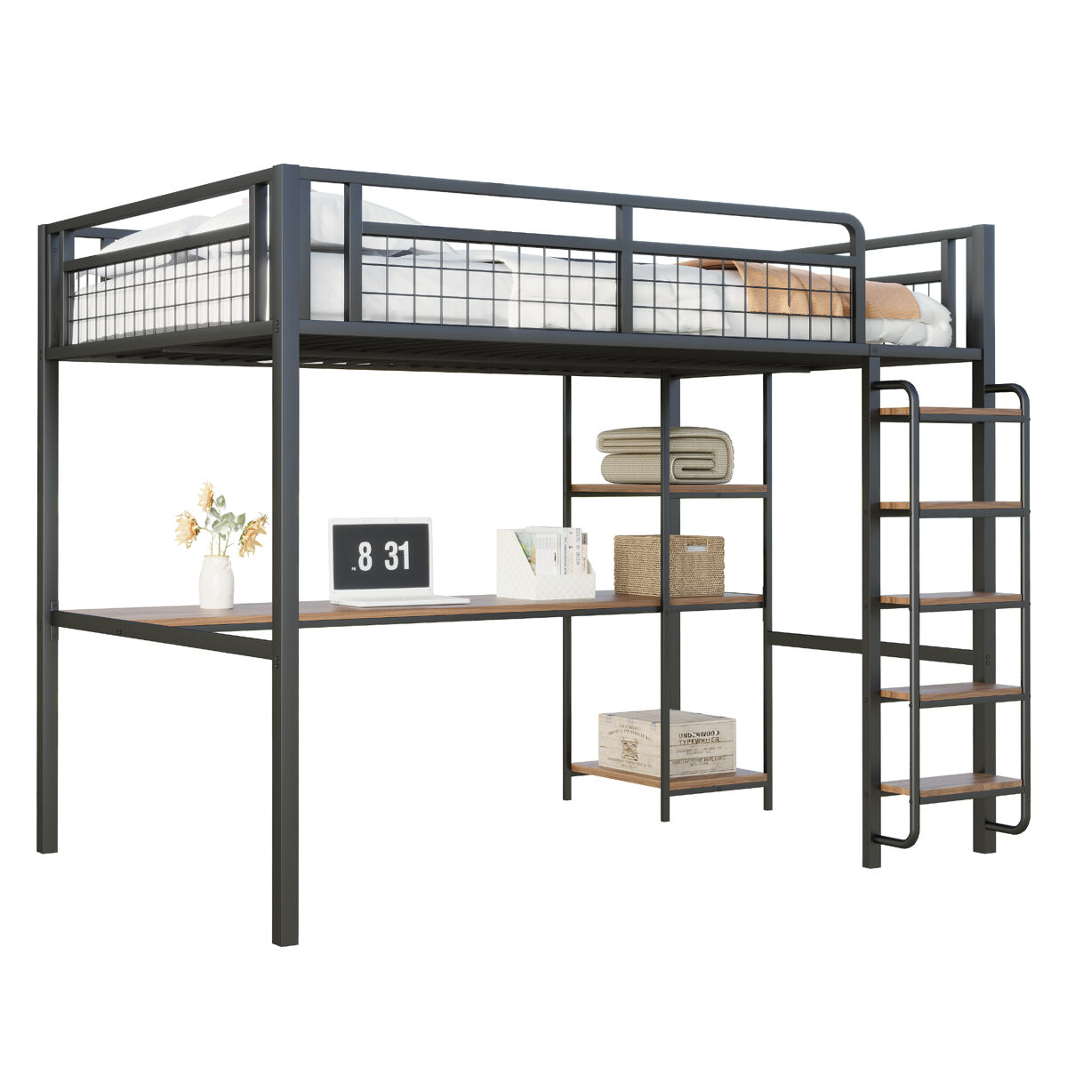 Cama de criança,cama alta de metal 140x200 cm,preto