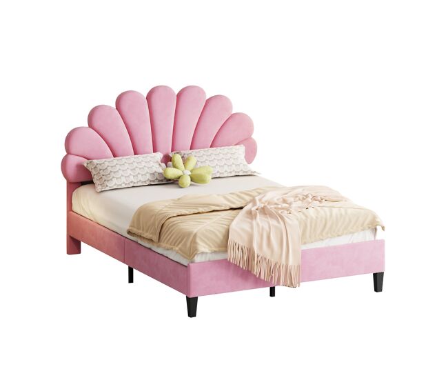 Cama de criança,cama de casal de veludo 140x200 cm,rosa
