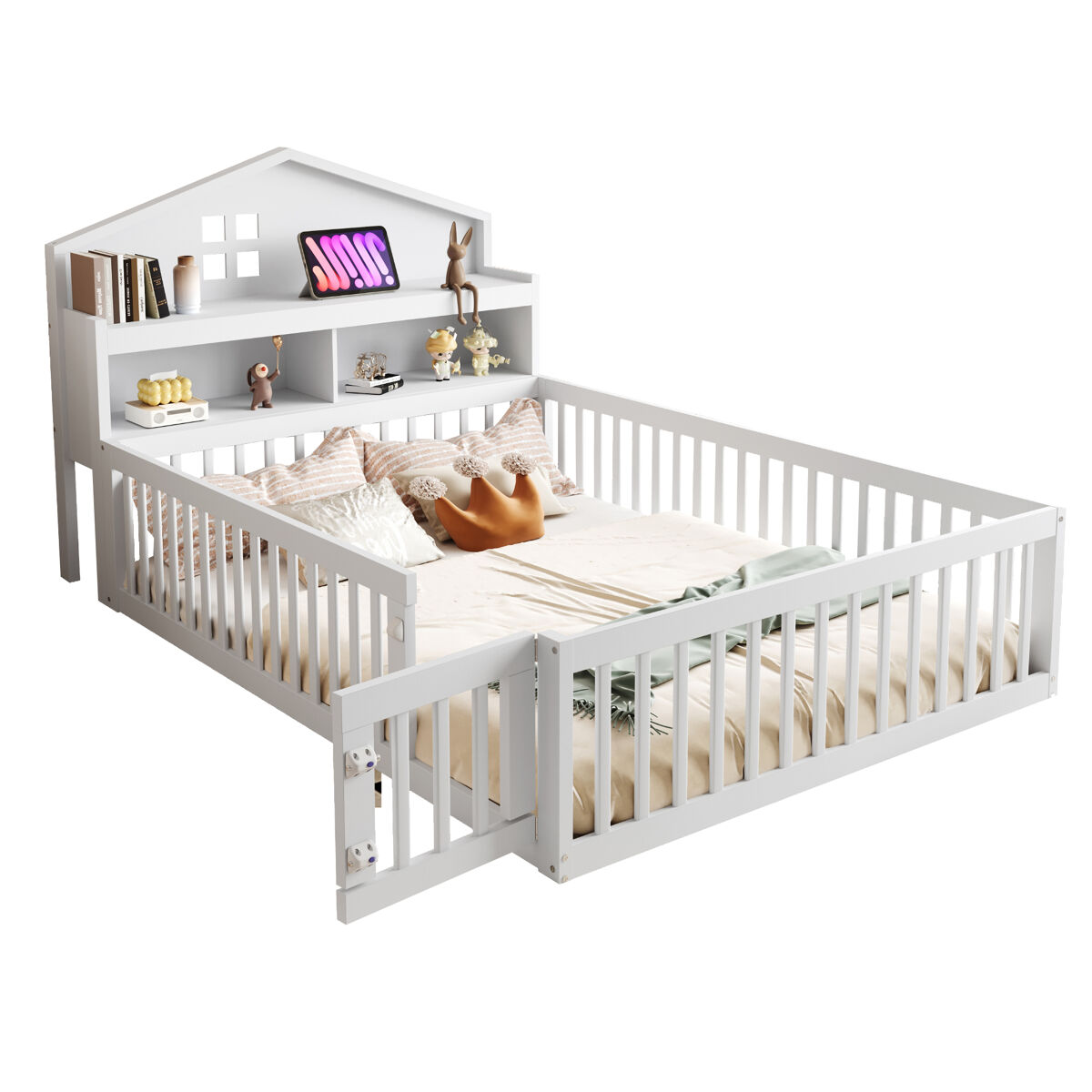 Cama de criança,cama de casal de madeira maciça 140x200 cm,branco