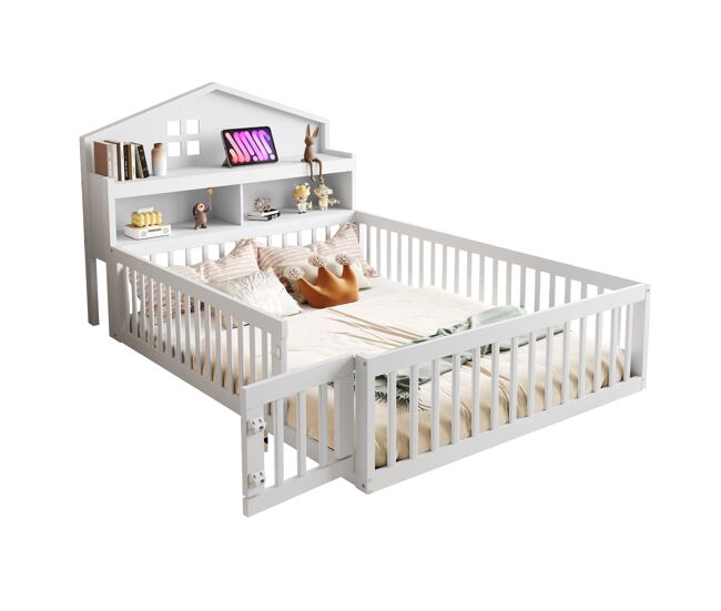 Cama de criança,cama de casal de madeira maciça 140x200 cm,branco