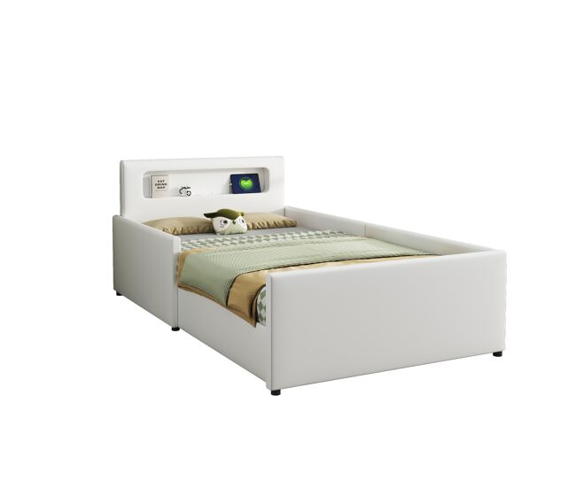 Cama de criança,cama de solteiro de couro sintético 90x200 cm,branco